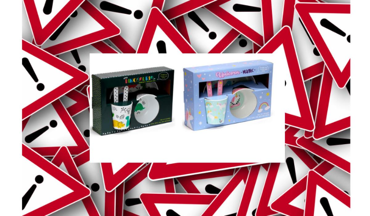 FOLÁIREAMH: Rabhadh eisithe agus tacair earraí boird do pháistí á n-athghairm ó shiopaí ar fud na hÉireann