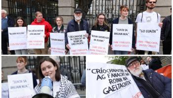PICTIÚIR: Léirsiú ag Teach Laighean le gníomh a éileamh ar na Treoirlínte Pleanála Gaeltachta